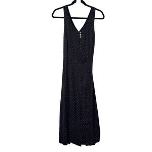 Vintage Chablis Black Leaf Print Open Back Midi Dress Made‎ in Canada 11/12